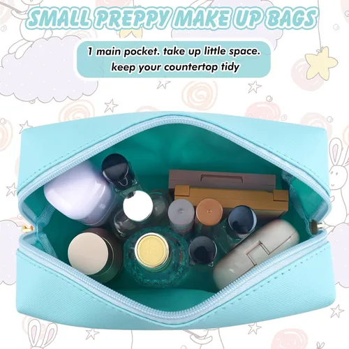 Vista 5 de URSKYTOUS Regalos para niñas, bolsa de maquillaje con inicial, bolsa de cosméticos personalizada con cremallera, bonita bolsa de aseo de viaje, Azul