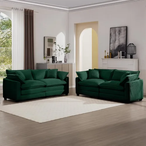 Vista 18 de KEIKI Juego de sofá de 2 piezas con 2 sofás individuales de pana extragrandes, juego de sillas decorativas modernas de 2 plazas tapizadas con 2