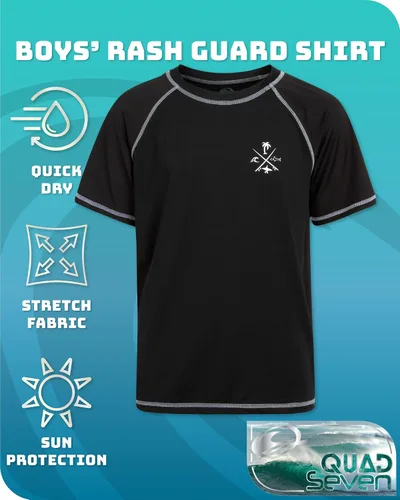 Vista 2 de Quad Seven Camiseta de natación para niños, paquete de 2 unidades de protección solar de secado rápido de manga corta para niños, jóvenes, niños