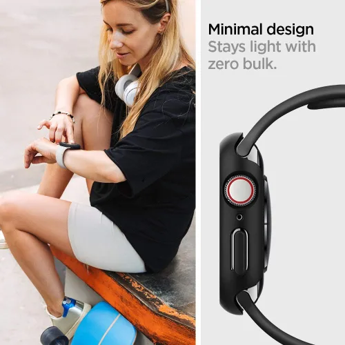 Vista 6 de Spigen Thin Fit - Funda diseñada para Apple Watch de 44 mm para Series SE3/SE2/6/SE/5/4 - Negro