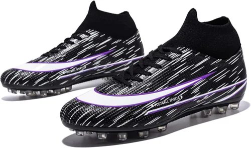 Vista 9 de Zapatos de fútbol para hombre con tacos de fútbol con cordones antideslizantes con puntas cortas y suelas de goma para interiores firmes para césped