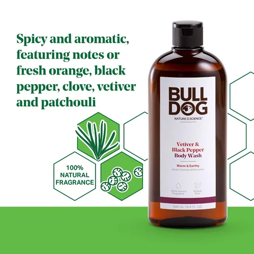 Vista 2 de BULLDOG Gel de baño para el cuidado de la piel y aseo para hombre, vetiver y pimienta negra, 16.9 onzas líquidas