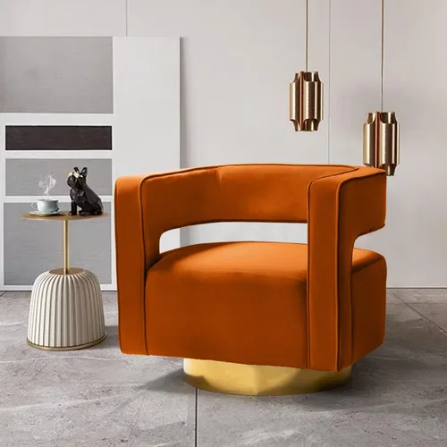 Vista 10 de TINA'S HOME Silla giratoria de barril de acento, moderna silla de terciopelo de barril giratorio con respaldo abierto curvado 3D con base de metal