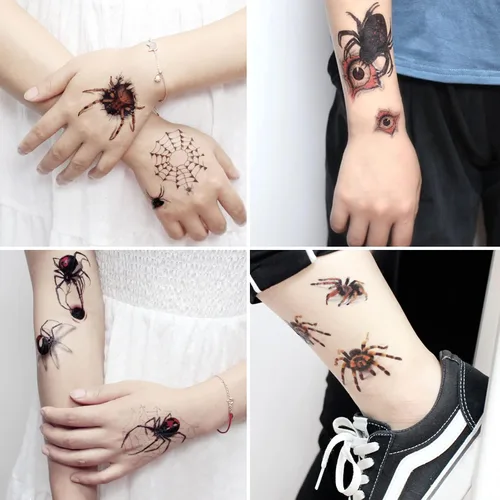 Vista 5 de YOKSAS Calcomanías de tatuaje temporal de araña 3D de terror de Halloween, 12 hojas de tatuajes de maquillaje facial para niños y adultos