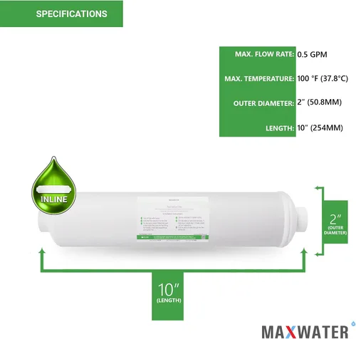 Vista 2 de Reemplazo del filtro de agua de carbón postactivado – Filtro en línea de 5 micras – Filtro de carbono en línea de 10 pulgadas – Bajo fregadero