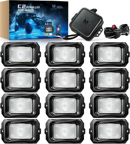 Vista 12 de MICTUNING C2 Curvas RGBW Rock Lights 4 Pods con kit de interruptor