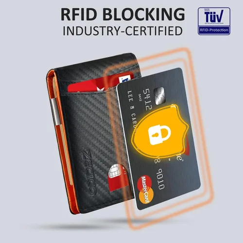 Vista 5 de ZECICO Billetera minimalista para hombre con tarjetero RFID con clip para dinero, elegante bolsillo frontal delgado, billeteras plegables