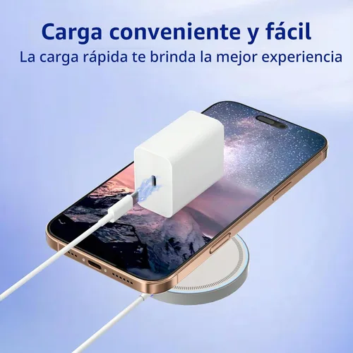 Vista 2 de Cargador inalámbrico magnético de 15 W, estación de carga inalámbrica rápida Mag-Safe con luz nocturna LED suave, cargador magnético portátil