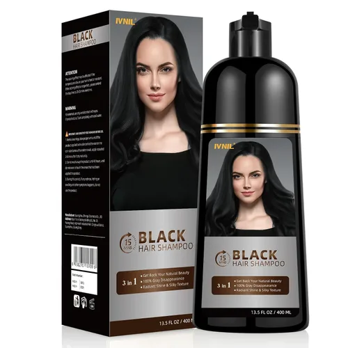 Vista 8 de Ivnil - Champú de tinte para cabello castaño oscuro para cobertura de cabello gris, champú permanente 3 en 1 para canas, Champu con tinte