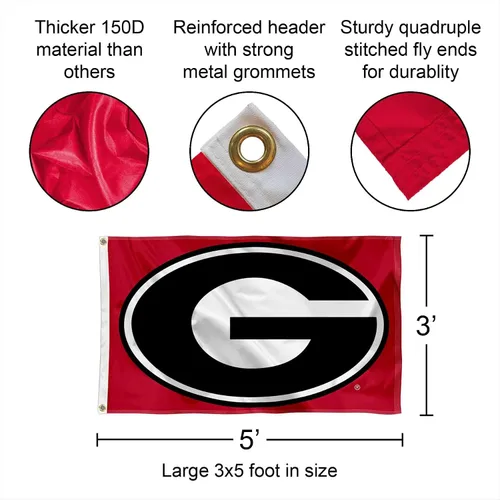 Vista 2 de College Flags & Banners Co. Bandera grande de la universidad de Georgia Bulldogs Dawgs University