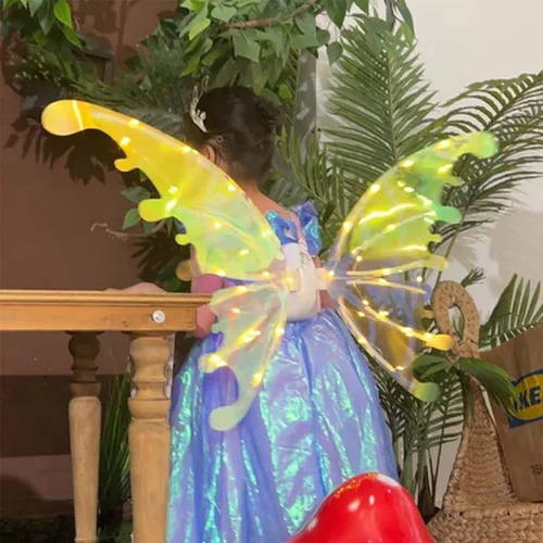 Vista 8 de Alas de mariposa LED para niñas, mujeres, perros, alas brillantes para mascotas con luces LED y música, alas iluminadas para adultos, alas