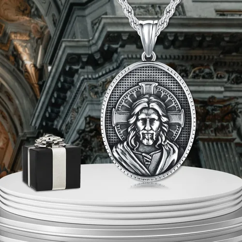 Vista 6 de Saint Patron Necklace for Men Women Stainless Steel St Medal Protection Necklace Catholic Religious Amulet Gifts for Mothers Fathers Day