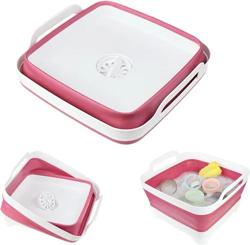 Vista 13 de GIMWA Lavabo plegable para biberones, contenedor portátil de 2.4 galones para fregadero de campamento de caravana, tina de cocina que ahorra espacio