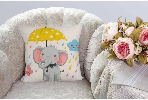 Vista 2 de HGOD DESIGNS Funda de almohada de elefante, elefante bebé con paraguas, caricatura, mariposa, rosa, amarillo, fundas de almohada decorativas