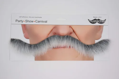 Vista 5 de Mustaches Self-Adhesive Fake Mustache, Synthetic Fur Costume Accessory Set Arqueólogo gris con blanco