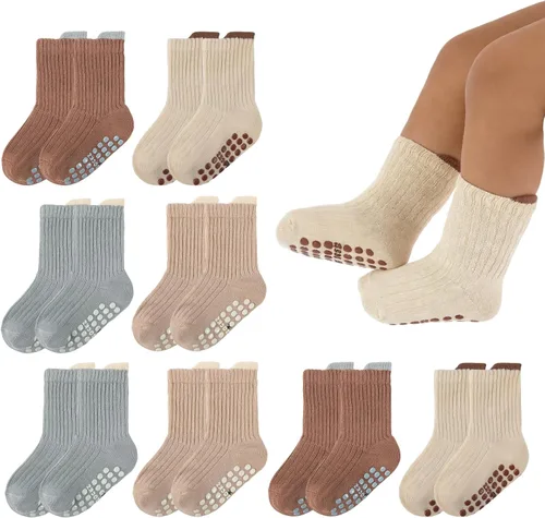 Vista 10 de 8 pares de calcetines de algodón antideslizantes para niños y niñas, recién nacidos, calcetines antideslizantes