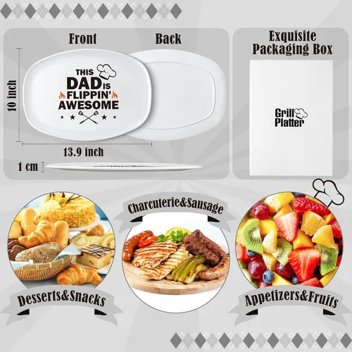 Vista 2 de R HORSE Plato de Parrilla para Papá Regalo Papá BBQ Bandeja de Servir Plato Platos Blancos Ovalados Platos de Servir Abuelo Papá Navidad Año Nuevo