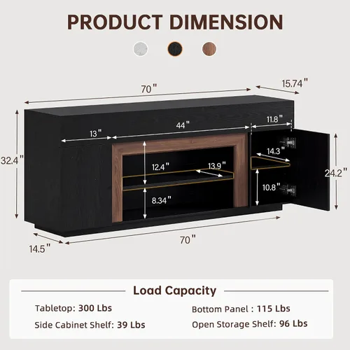 Vista 6 de YESHOMY 70" TV Stand for 80" TV, Modern Thick Block TV Cabinet, Black