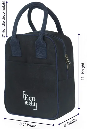 Vista 3 de Eco Right - Bolsa de almuerzo aislada para mujer, lonchera de trabajo para hombres, adultos 2-Negro liso