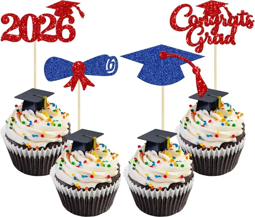 Vista 33 de Gyufise 1 paquete de decoración de pastel de graduación 2025 con purpurina de felicitaciones clase de 2025, decoración de pastel de diploma 2025