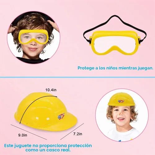 Vista 2 de Magic4u Juego de herramientas de juguete para niña, accesorios de herramientas de construcción, juguetes de herramientas con sombrero, caja