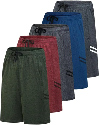 Vista 18 de Real Essentials Paquete de 5 para hombre: pantalones cortos Dry-Fit de 9" - Gimnasio atlético, entrenamiento, baloncesto, correr, bolsillos casuales