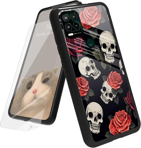 Vista 99 de Funda para Motorola Moto G Play 4G 2024 con protector de pantalla, parte trasera de vidrio templado + funda de silicona suave TPU absorción