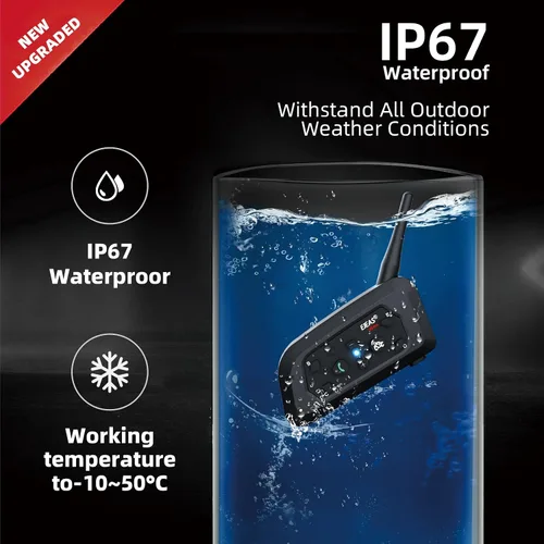 Vista 4 de EJEAS V6 Pro - Auriculares con sistema de comunicación Bluetooth con 3,937.0 ft impermeable/reducción de ruido/llamadas manos libres/música