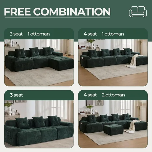 Vista 6 de Sofá seccional modular de 101.65 pulgadas para sala de estar, sofá nube de 3 plazas con asiento profundo, tapicería de textura tejida, sofá sin