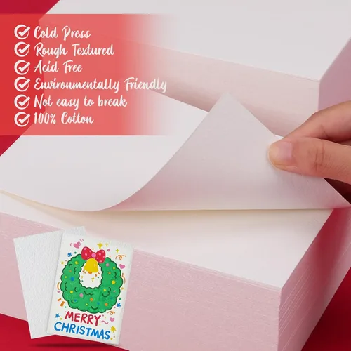 Vista 3 de 200 hojas de papel de acuarela de 5 x 7 pulgadas a granel, papel de color blanco de 140 libras/300 GSM para niños, adultos y artistas. Papeles