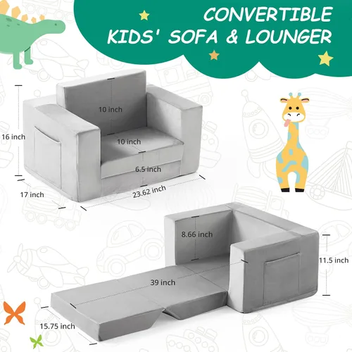 Vista 2 de Silla de sofá para niños pequeños, sofá plegable para niños, cómodo gris
