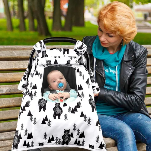 Vista 6 de Funda para asiento de automóvil para bebé, toldo para asiento de automóvil recién nacido, cubierta acogedora y cálida, funda de transporte de Oso