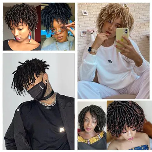 Vista 6 de Locs Wiglets - Peluca de cabello con rastas para mujeres/hombres, 6 pulgadas, corto, rubio ceniza ombré, con clip, trenzado, media peluca, peluca