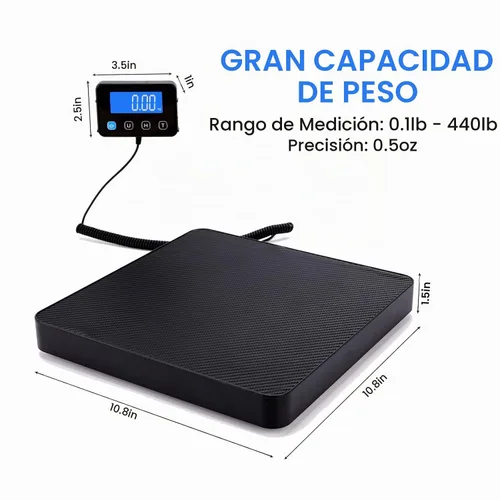 Vista 2 de Báscula de envío digital, 0.18 oz de alta precisión, 440 libras con funciones de sujeción y tara para paquetes/equipaje/hogar, superficie