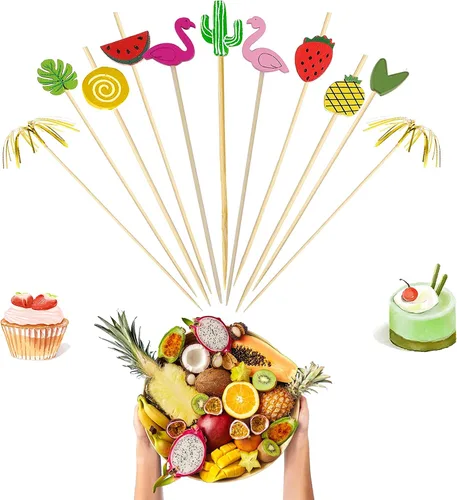 Vista 3 de Palillos de cóctel de comida para aperitivos, 100 piezas de frutas tropicales, palillos de dientes de lujo, decoración de sándwich de frutas