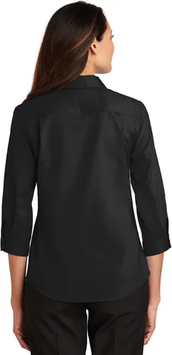 Vista 2 de Port Authority Camisa de sarga con botones SuperPro de manga 3/4 para mujer