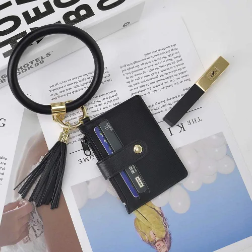 Vista 5 de Doormoon - Llavero pulsera llavero pulsera circular con cadena borla y aro