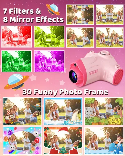 Vista 7 de Cámara para niños con proyector, cámara digital HD 1080P para niños de 3 a 12 años, grabadora de video fotográfico de 48 MP con soporte, tarjeta SD