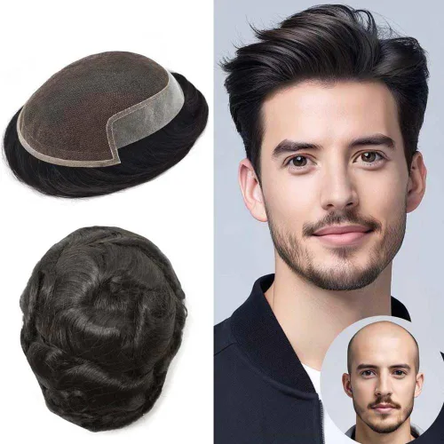 Vista 30 de Hombres Toupee Sistema de Cabello Humano Real para Hombres Encaje Suizo Toupee Para Hombres Nudos Blanqueados Hombres Hairpieces Pieza Para Hombres
