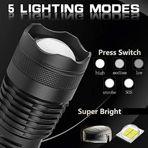 Vista 3 de Pocketman Linterna táctica LED recargable de 2700 lúmenes, portátil y zoomable, resistente al agua IPX5, resistente al agua, con 5 modos, cable USB