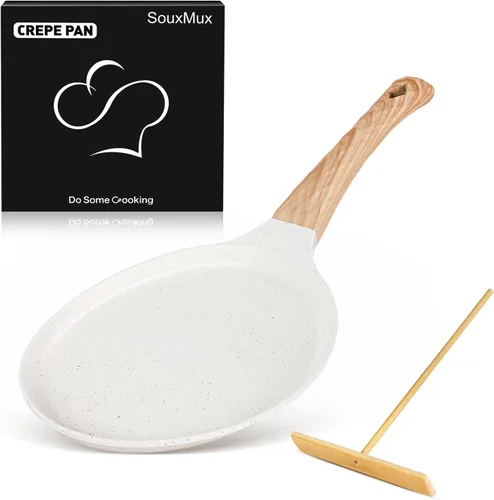 Vista 10 de SouxMux - Sartén para crepas de 8 pulgadas con esparcidor, cerámica antiadherente, lista para inducción Negro
