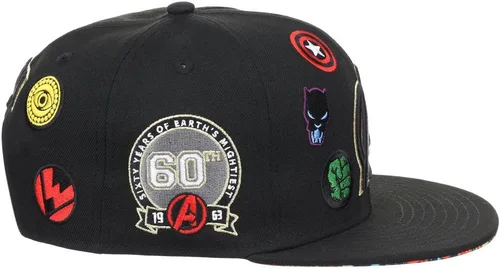 Vista 6 de Marvel 60th Anniversary Comic UV ajustable Snapback Flat Bill Cap negro