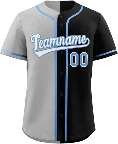 Vista 39 de Camiseta de béisbol dividida personalizada con botones y número de nombre cosido personalizado para hombres/mujeres/niños