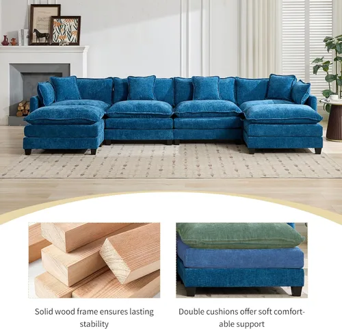 Vista 61 de Sofá seccional modular verde de 111.5", sofás seccionales grandes de 3 plazas para sala de estar, sofá nube oversized de tela chenille con otomana