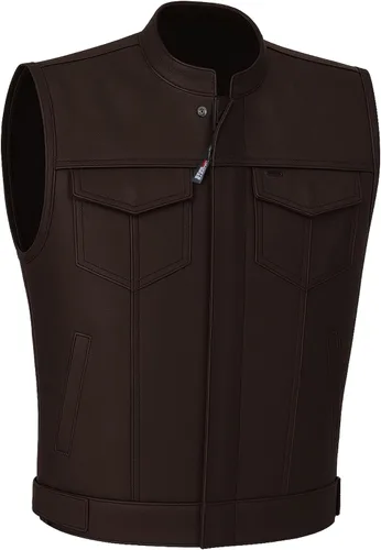 Vista 13 de SOA - Chaleco de motocicleta para hombre, piel de búfalo de alta calidad, armadura trasera, bolsillos interiores, chalecos de club de motociclista