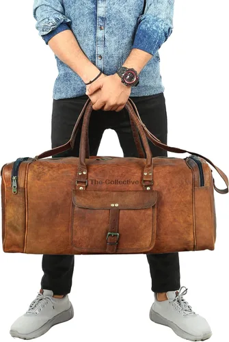 Vista 5 de The-Collective - Bolsas de lona grandes de 24 pulgadas para hombres y mujeres, de cuero, viajes, de noche, gimnasio, deportes, fin de semana, bolsa