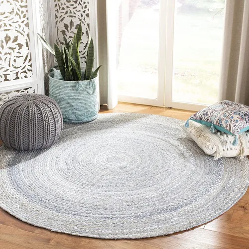 Vista 22 de SAFAVIEH Alfombra trenzada de la colección – Alfombra redonda de 3 pies, color beige con detalles rosados, algodón hecho a mano, estilo cabaña