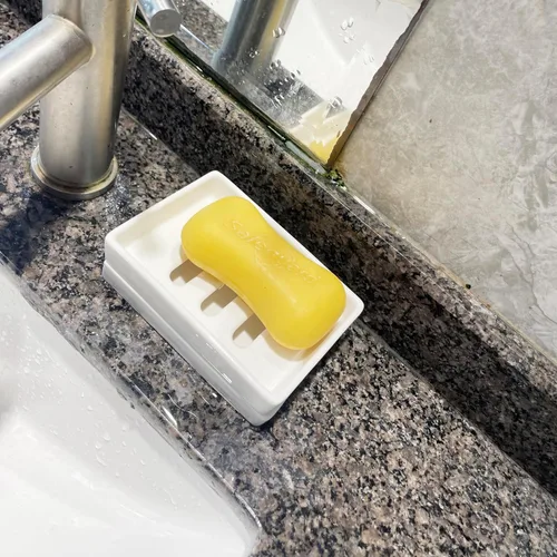 Vista 5 de Jabonera de cerámica con doble capa, bandeja de jabón de drenaje Jaboneras de baño, ahorrador de jabón autodrenante, jabonera para ducha, baño