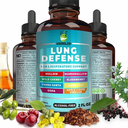 Vista 2 de Extracto de hierbas 8 en 1 de defensa pulmonar, mezcla (Mullein-Marshmallow-OSHA-Wild Cherry-Saúco-Yerba Santa-Olive Leaf-ACV) Limpieza pulmonar