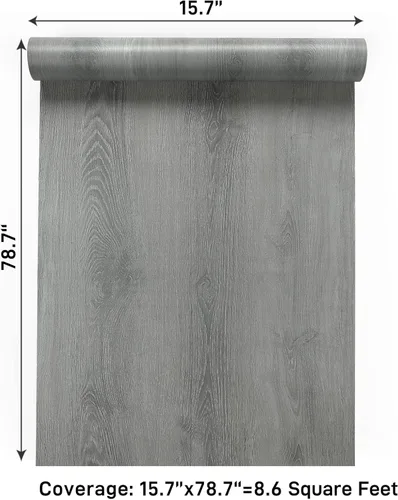 Vista 9 de VaryPaper Papel de contacto de madera gris rústico de 15.7 x 78.7 pulgadas, papel tapiz de madera para despegar y pegar, encimeras, impermeable